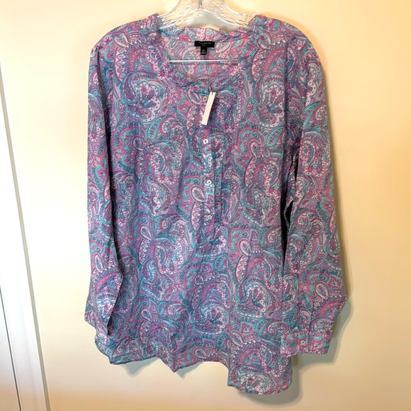 Talbots Women’s Plus Paisley Smock Cotton Blouse / Sizes 2X (XXL) / Brand NWT - Picture 1 of 8